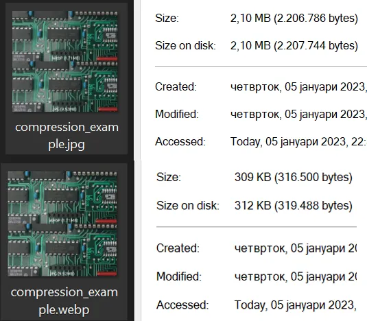 Image of the file size decrease of the previous image