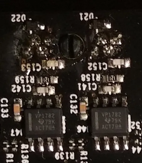 A picture of the circuit board with all the RS-485 drivers